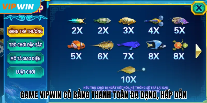 Game Vipwin có bảng thanh toán đa dạng, hấp dẫn