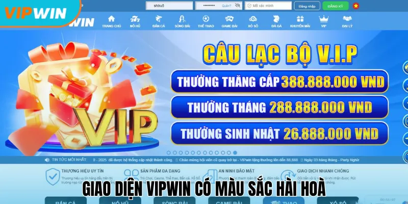 Giao diện Vipwin có màu sắc hài hoà
